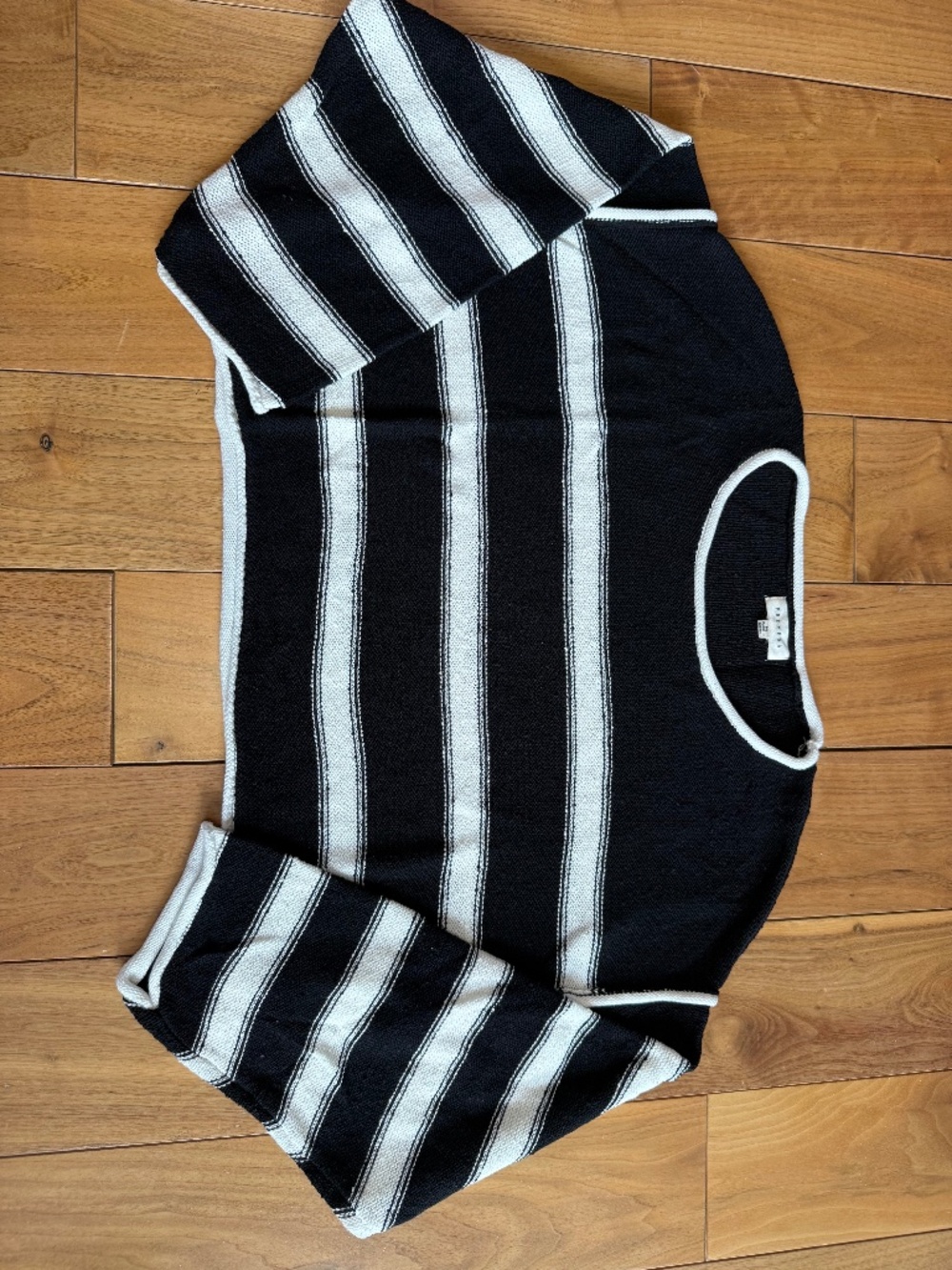 Promesa Black & Ivory Striped Knit Sweater Medium Coastal Chic Nautical